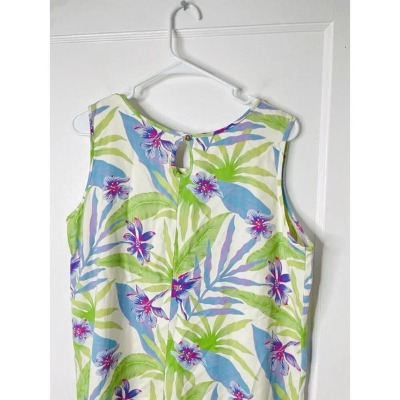 Vtg Reef Island Silk Dress L Hawaiian Floral Palm Straight Midi Side Slit Resort - Picture 10 of 13